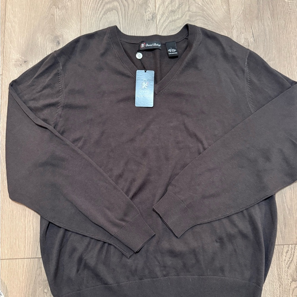 Silk Blend V-Neck Sweater Mens Large Brown Lightweight Knit NWT
